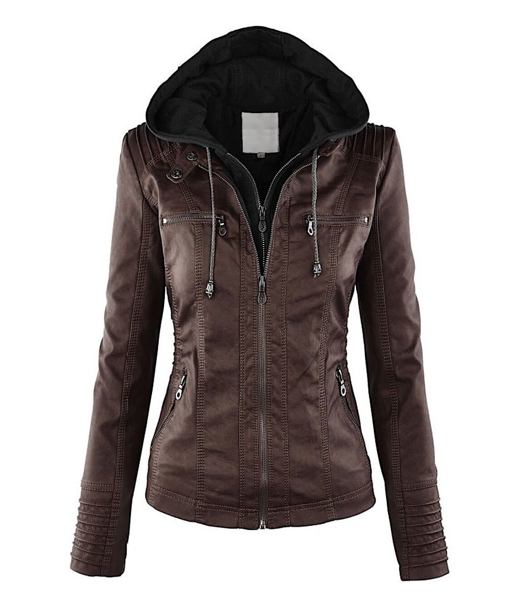 Women's Zip-Up Biker Jacket – Classic Faux Leather Jacket