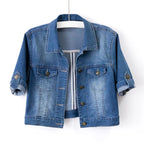 Women's Cropped Short Sleeve Jean Jacket – Relaxed Button Front Jacket