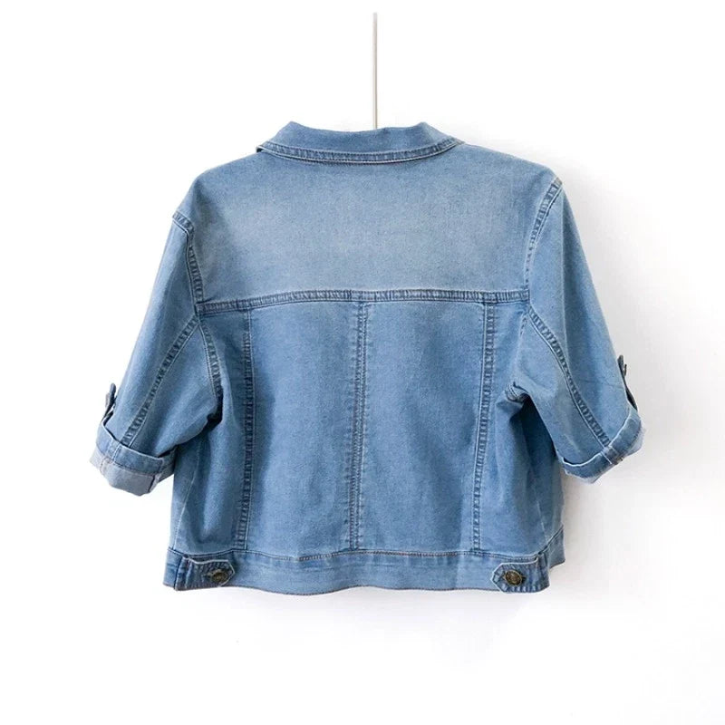 Women's Cropped Short Sleeve Jean Jacket – Relaxed Button Front Jacket