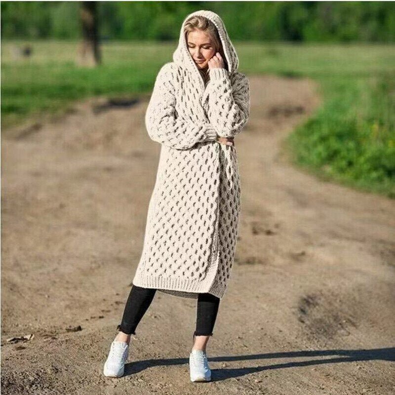 Women's Oversized Winter Cardigan – Hooded Long Sleeve Cozy Cardigan