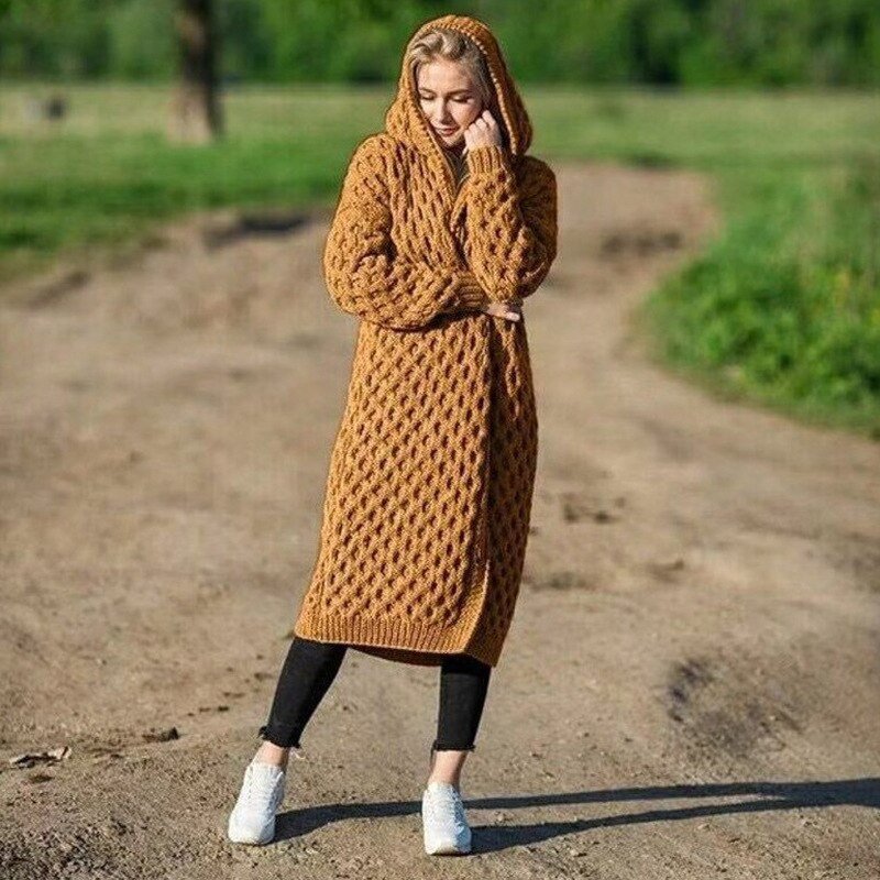 Women's Oversized Winter Cardigan – Hooded Long Sleeve Cozy Cardigan