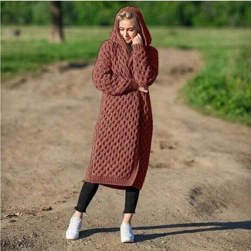 Women's Oversized Winter Cardigan – Hooded Long Sleeve Cozy Cardigan