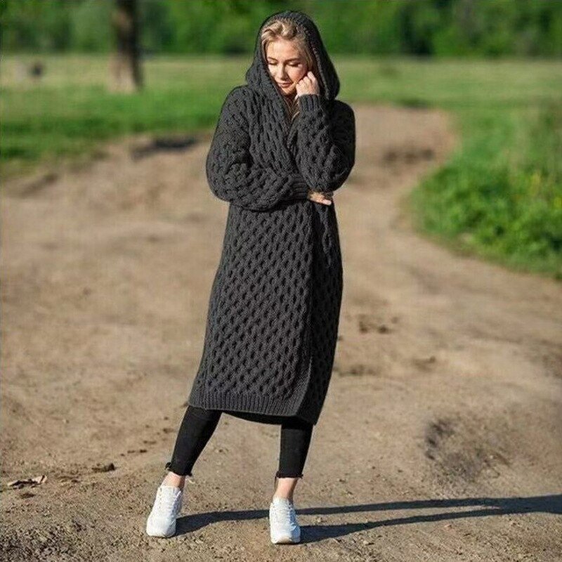 Women's Oversized Winter Cardigan – Hooded Long Sleeve Cozy Cardigan