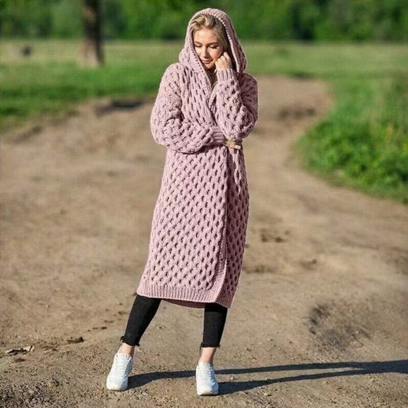 Women's Oversized Winter Cardigan – Hooded Long Sleeve Cozy Cardigan