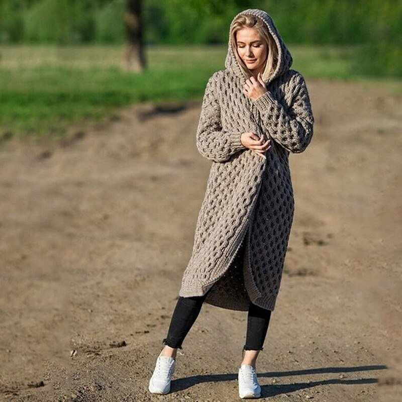 Women's Oversized Winter Cardigan – Hooded Long Sleeve Cozy Cardigan