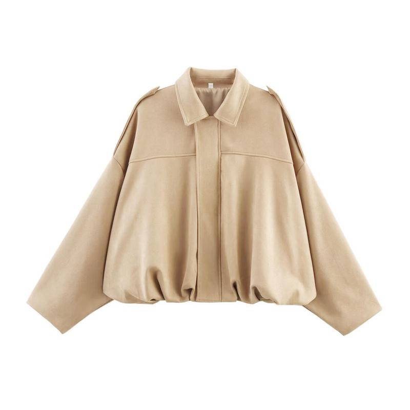 Women's Suede Look Bomber Jacket – Zip-Up Casual Jacket