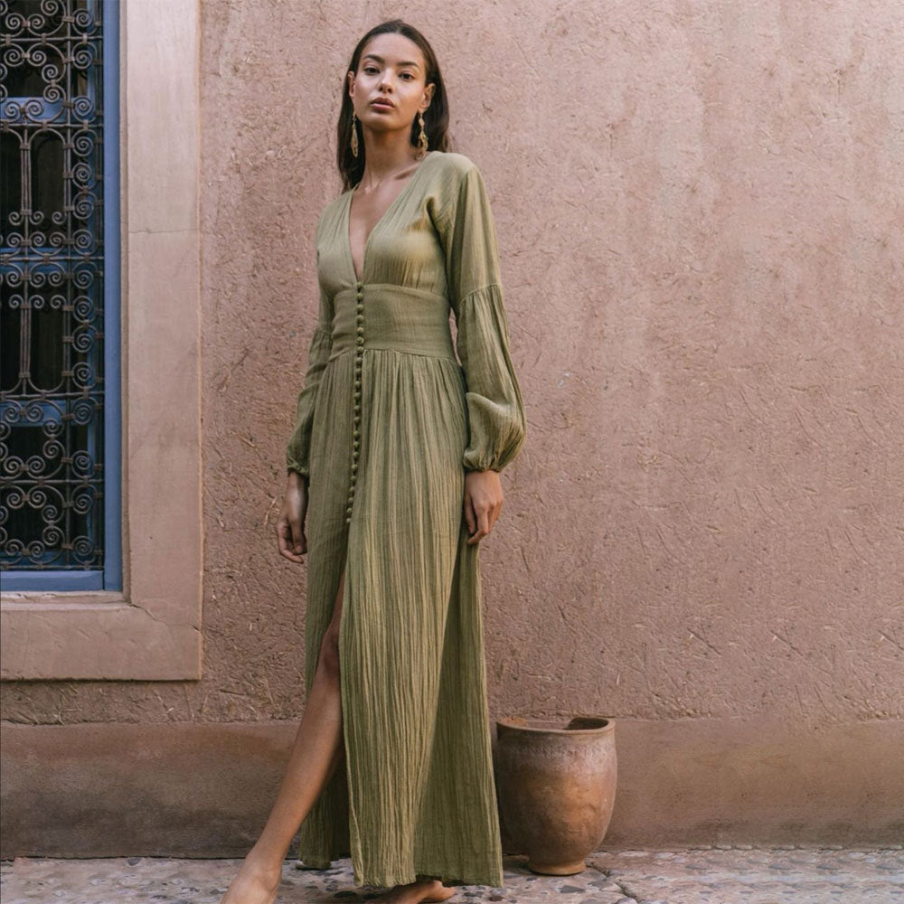 Women's Sleeveless Boho Maxi Dress – V-Neck Flowy Long Dress