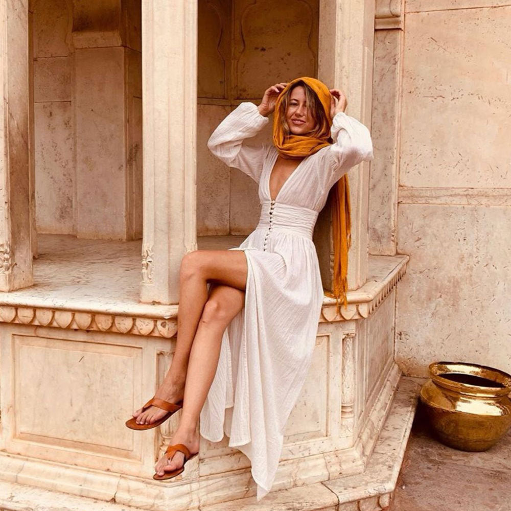 Women's Sleeveless Boho Maxi Dress – V-Neck Flowy Long Dress