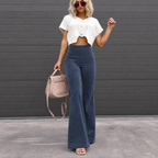 Women's High Waist Flared Pants – Retro Button Front Pocket Trousers