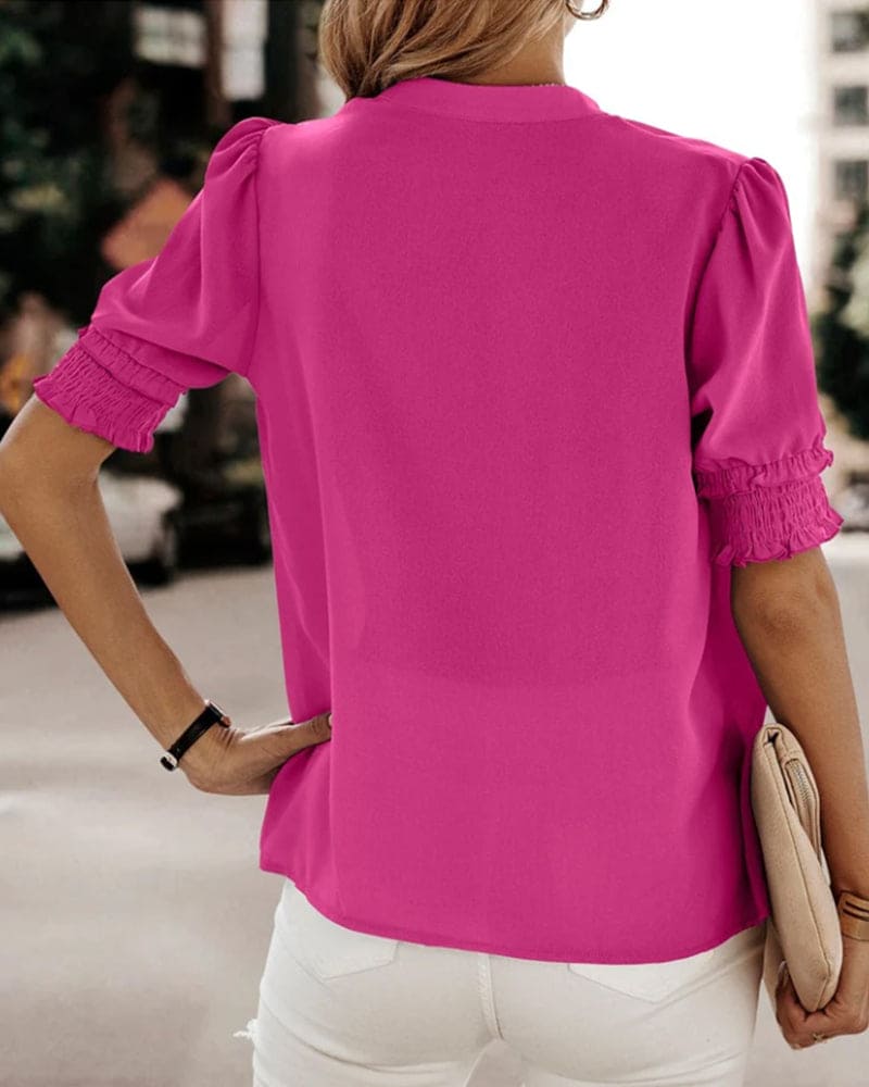 Women's V-Neck Blouse – Short Sleeve Summer Blouse – Sofie