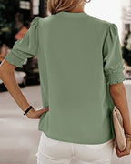Women's V-Neck Blouse – Short Sleeve Summer Blouse – Sofie