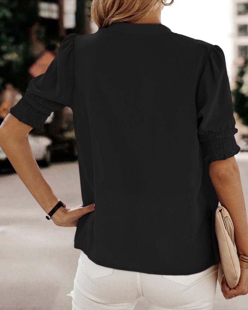 Women's V-Neck Blouse – Short Sleeve Summer Blouse – Sofie