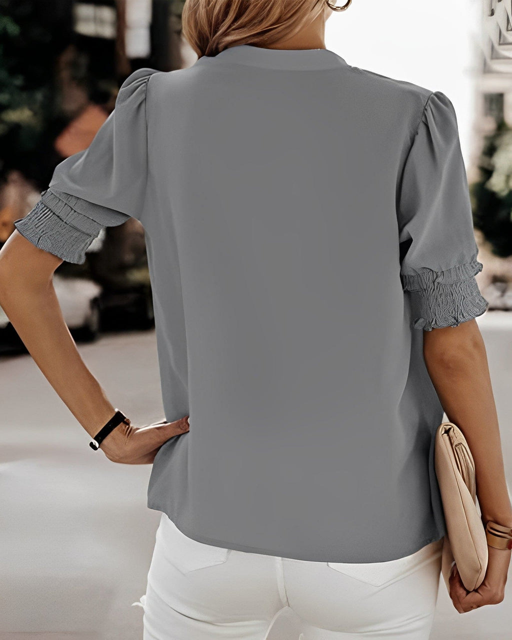 Women's V-Neck Blouse – Short Sleeve Summer Blouse – Sofie