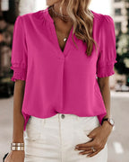 Women's V-Neck Blouse – Short Sleeve Summer Blouse – Sofie