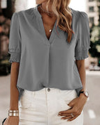Women's V-Neck Blouse – Short Sleeve Summer Blouse – Sofie