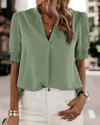 Women's V-Neck Blouse – Short Sleeve Summer Blouse – Sofie