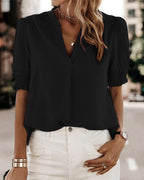 Women's V-Neck Blouse – Short Sleeve Summer Blouse – Sofie