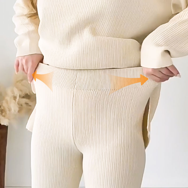 Women's Oversized Ribbed Lounge Set – Side Slit Top Elastic Waist Pants Set