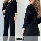 Women's Oversized Ribbed Lounge Set – Side Slit Top Elastic Waist Pants Set