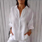 Women's Tie Neck Blouse – V-Neck Roll-Tab Sleeve Blouse