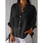 Women's Tie Neck Blouse – V-Neck Roll-Tab Sleeve Blouse
