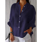 Women's Tie Neck Blouse – V-Neck Roll-Tab Sleeve Blouse