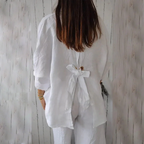 Women's Tie Neck Blouse – V-Neck Roll-Tab Sleeve Blouse
