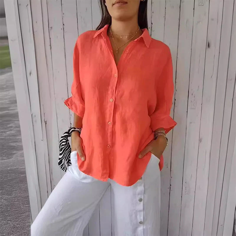 Women's Tie Neck Blouse – V-Neck Roll-Tab Sleeve Blouse