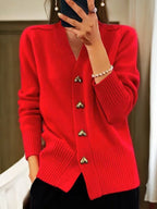 Women's V-Neck Knit Cardigan – Button Front Long Sleeve Layering Cardigan