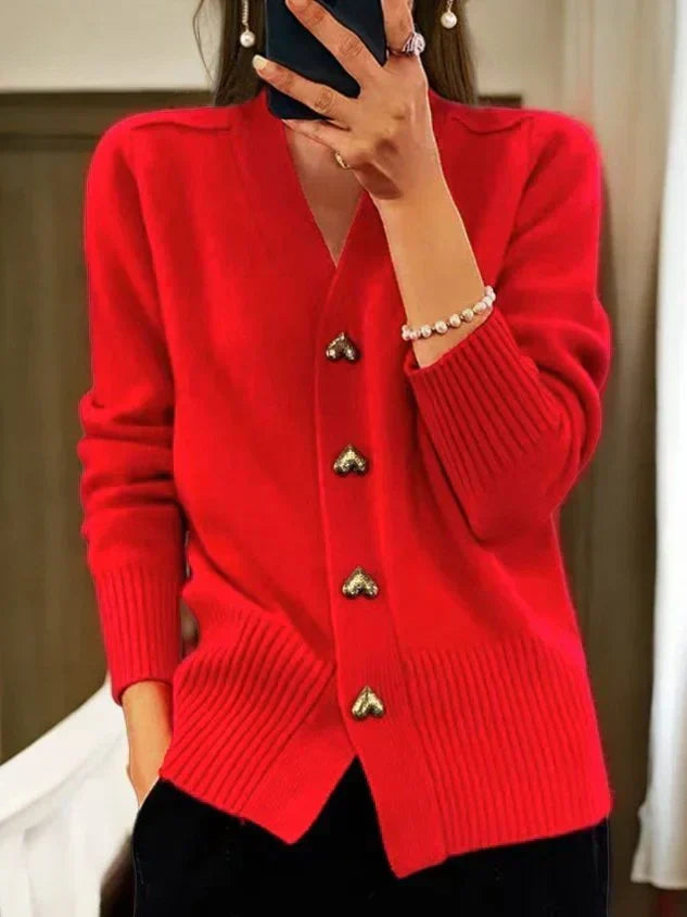 Women's Knit Button Cardigan – Heart Button Soft Sweater