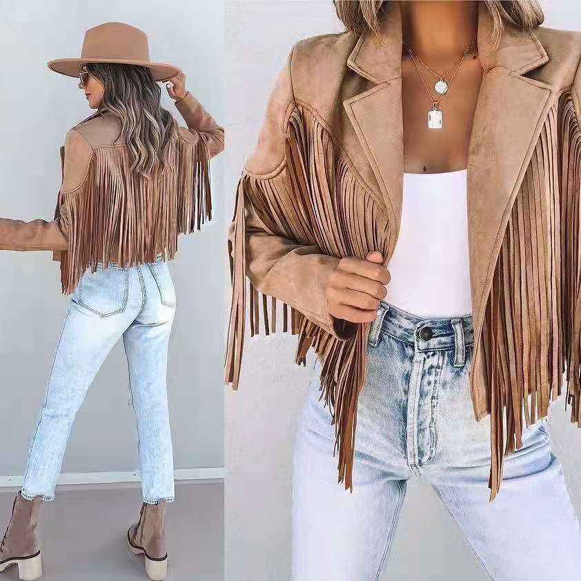 Women's Tassel Fringe Jacket – Western Zip Front Statement Jacket