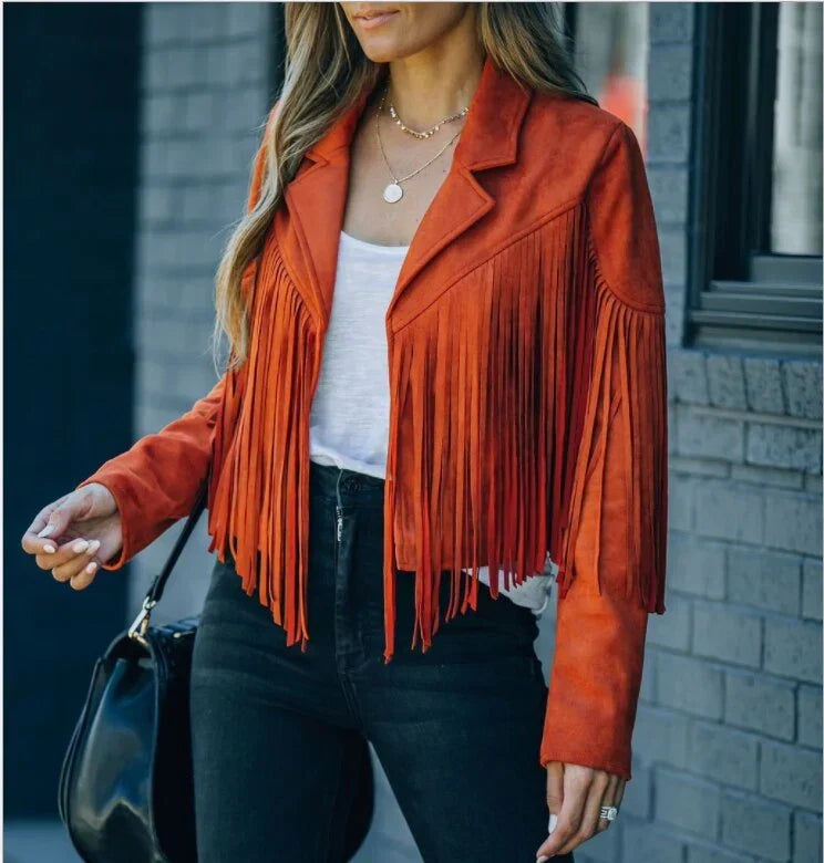 Women's Tassel Fringe Jacket – Western Zip Front Statement Jacket