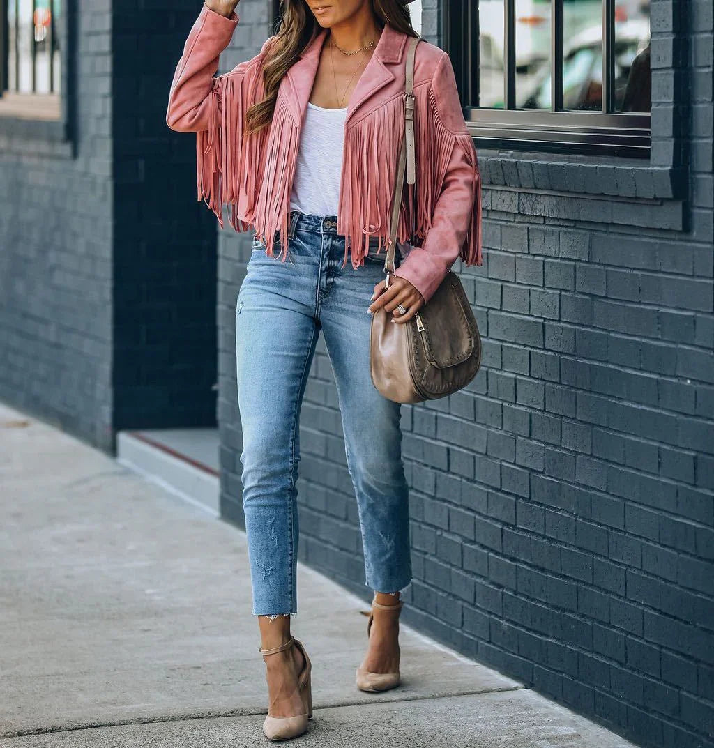 Women's Tassel Fringe Jacket – Western Zip Front Statement Jacket