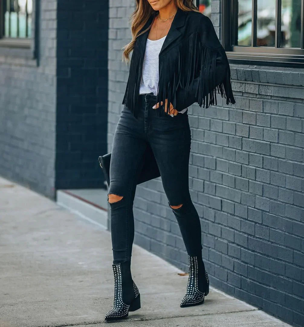 Women's Tassel Fringe Jacket – Western Zip Front Statement Jacket