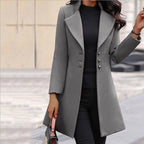 Women's Relaxed Longline Coat – Folded Collar Button Front Coat