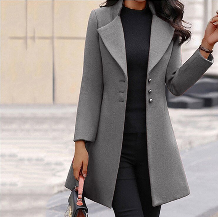 Women's Relaxed Longline Coat – Folded Collar Button Front Coat