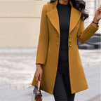 Women's Relaxed Longline Coat – Folded Collar Button Front Coat