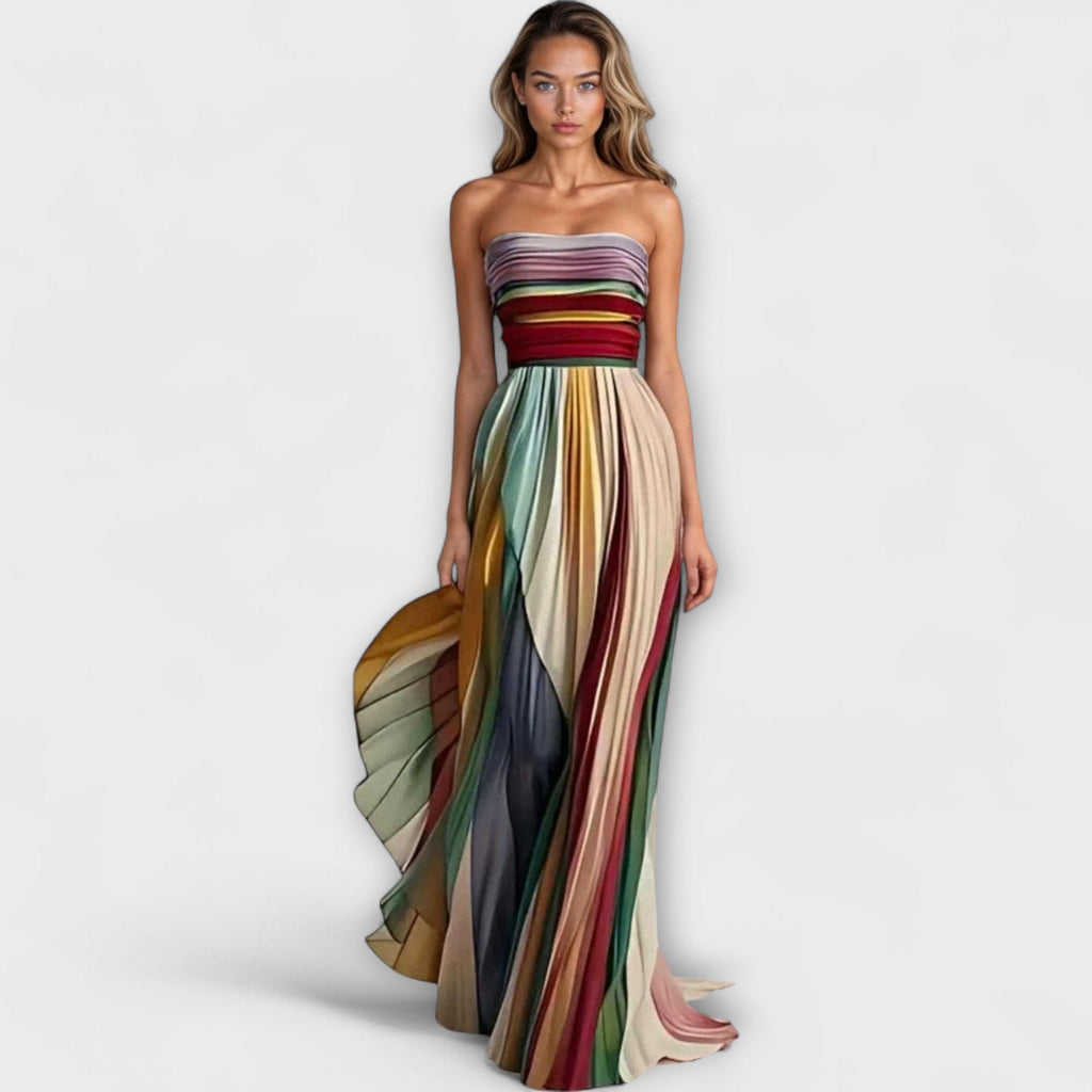 Women's Pleated Maxi Dress – Strapless Occasion Dress – Avery