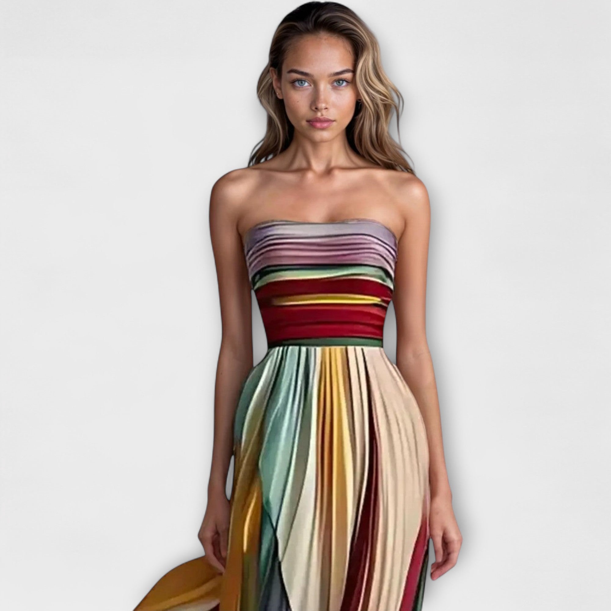 Women's Pleated Maxi Dress – Strapless Occasion Dress – Avery