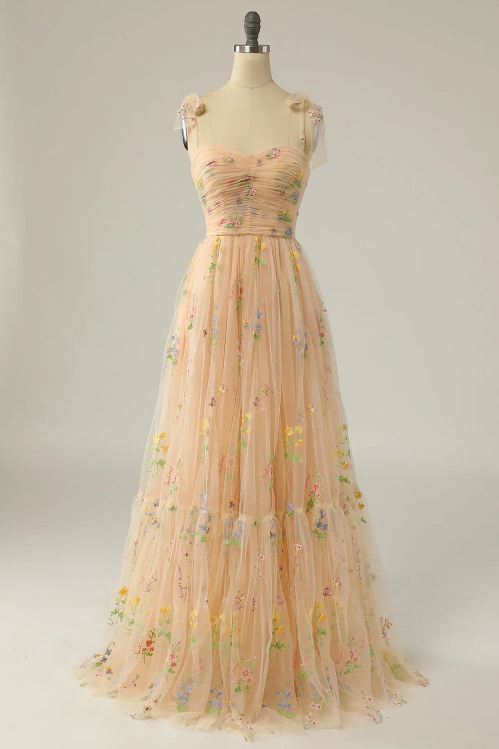 Women's Embroidered A-Line Gown – Floral Tulle Formal Evening Dress