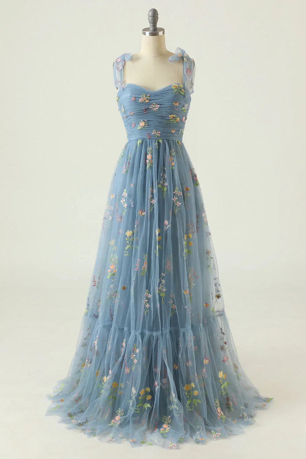 Women's Embroidered A-Line Gown – Floral Tulle Formal Evening Dress