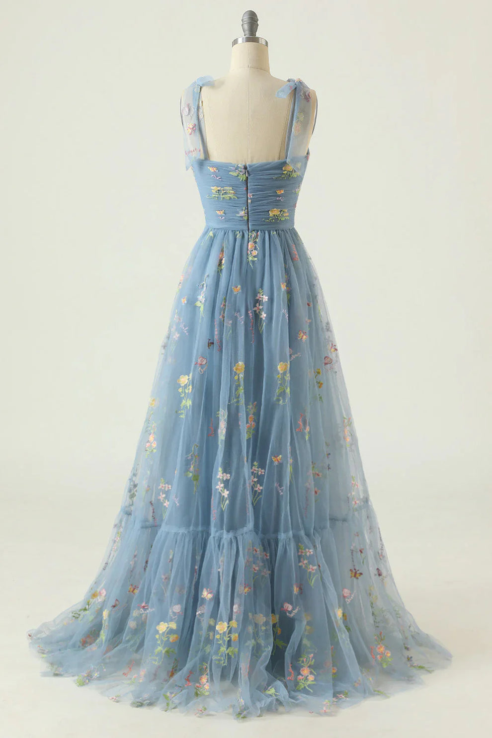 Women's Embroidered A-Line Gown – Floral Tulle Formal Evening Dress