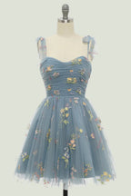 Women's Embroidered A-Line Gown – Floral Tulle Formal Evening Dress