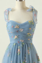 Women's Embroidered A-Line Gown – Floral Tulle Formal Evening Dress