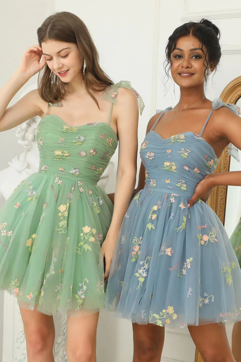 Women's Embroidered A-Line Gown – Floral Tulle Formal Evening Dress