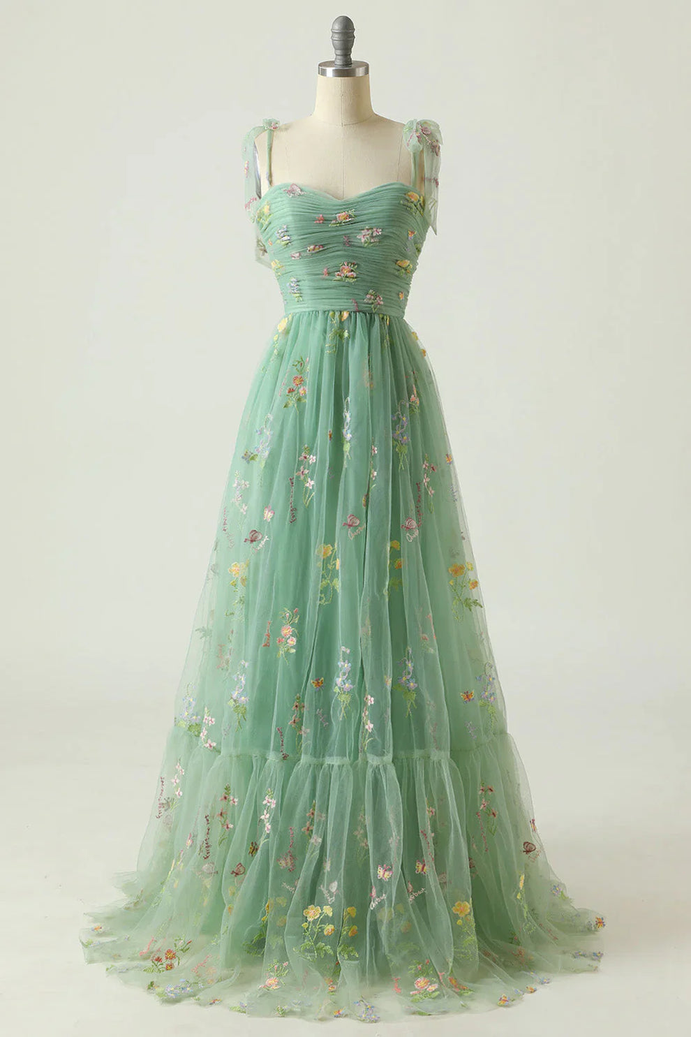 Women's Floral Embroidered Ball Gown – Formal Tulle Evening Dress