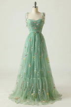 Women's Floral Embroidered Ball Gown – Formal Tulle Evening Dress