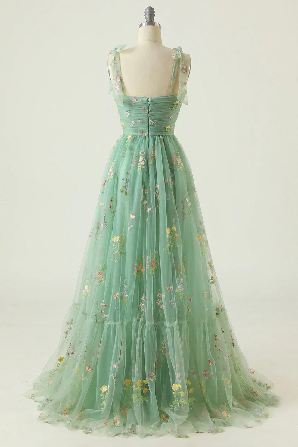 Women's Floral Embroidered Ball Gown – Formal Tulle Evening Dress