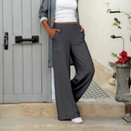 Women's Elastic Waist Wide Leg Pants – Relaxed Pocket Casual Trousers