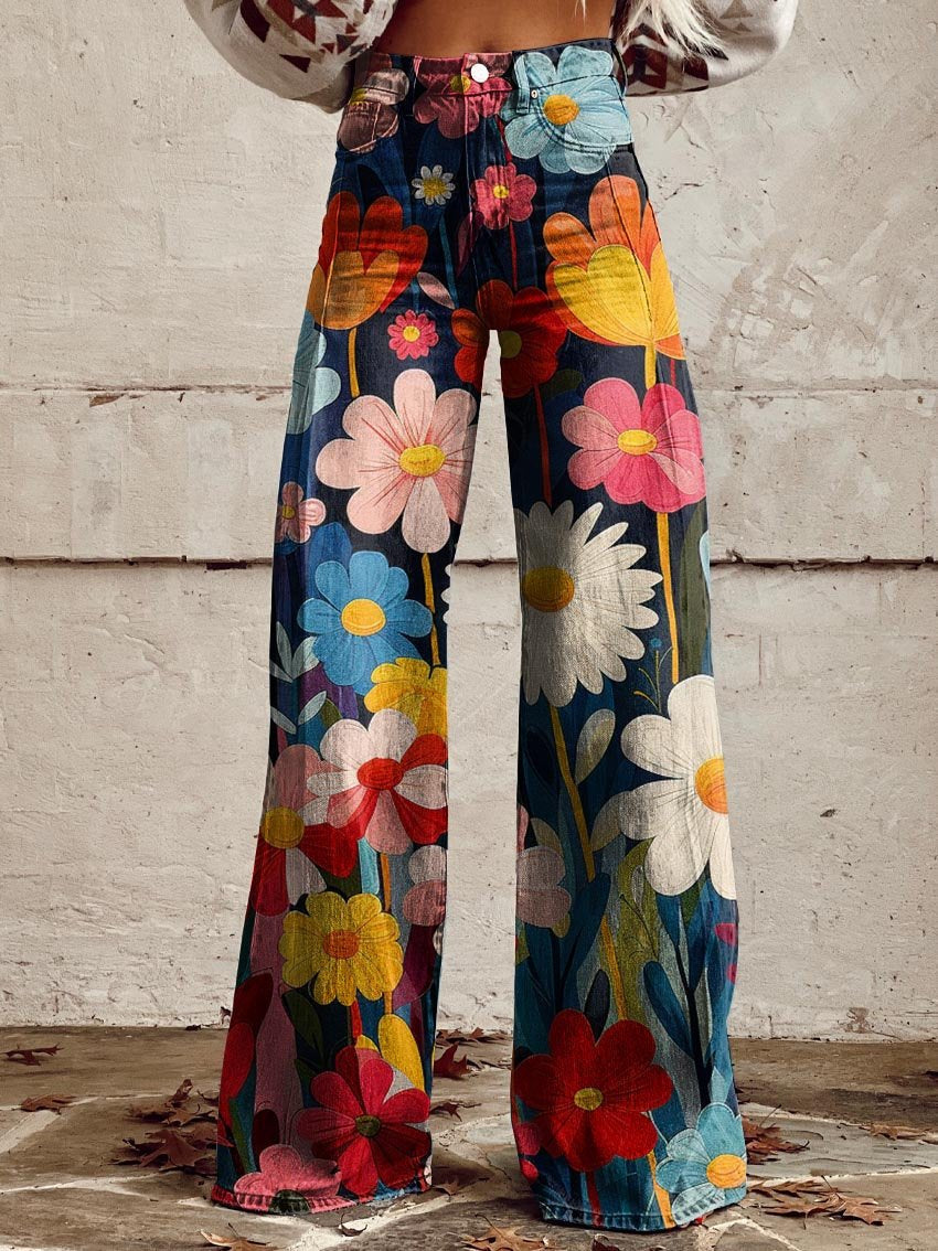 Women's Floral Palazzo Pants – Wide Leg Holiday Pants
